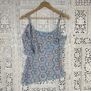 Vtg Y2K Retro Colorful Sheer Mesh Asymmetric Flowy Tank‎ Top Sz Large